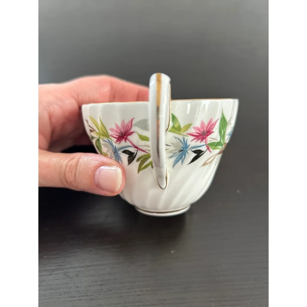 Foley Bone China Gaiety Teacup EB 1850 England Floral Swirl Gold Trim Vintage